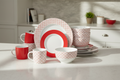 Waterside 16pc Geo Rosso Porcelain Dinnerware Set; 4 Dinner Plates, Side Plates, Deep Bowls & Mugs