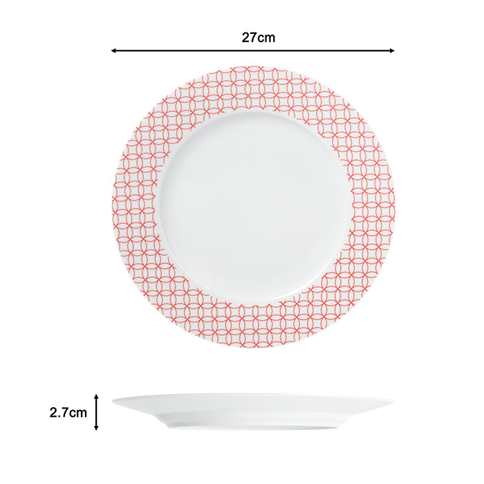 Waterside 16pc Geo Rosso Porcelain Dinnerware Set; 4 Dinner Plates, Side Plates, Deep Bowls & Mugs
