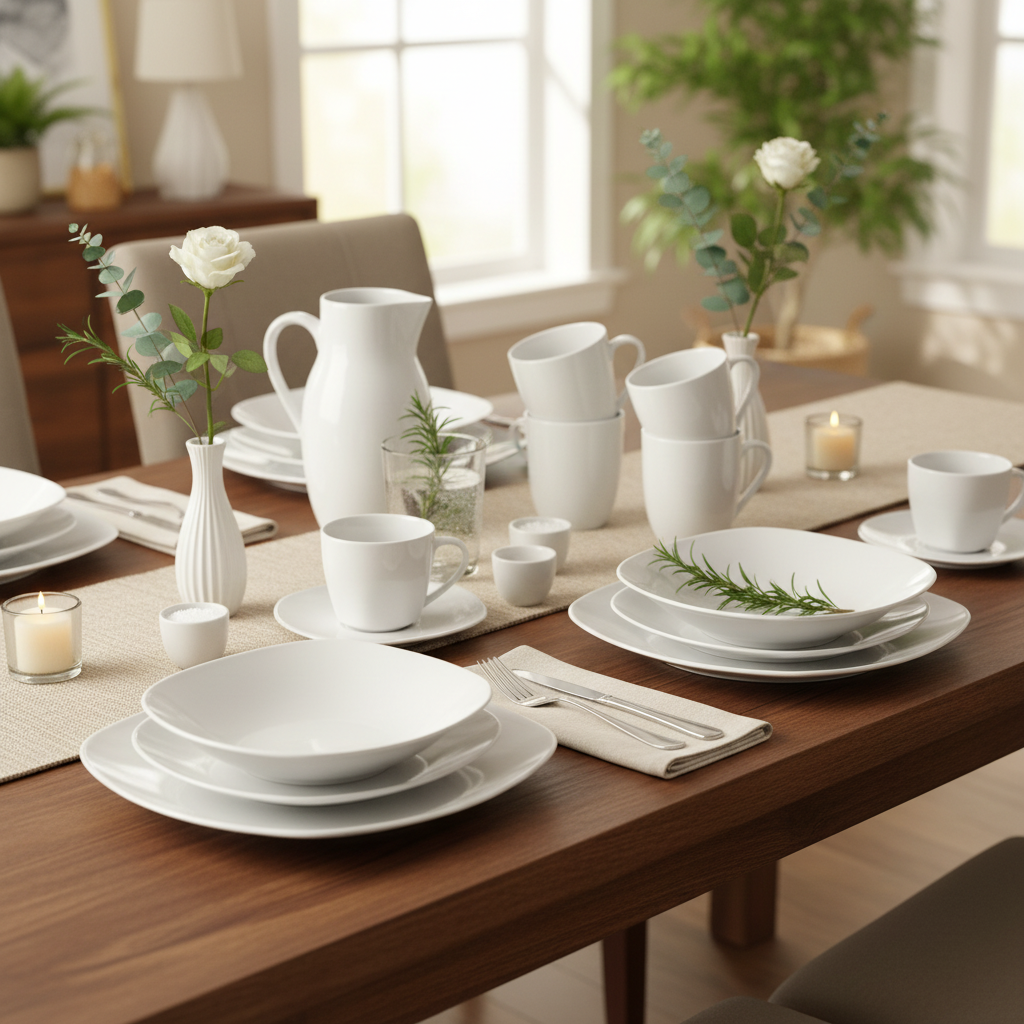 54pc Waterside White Square Porcelain Athena Dinnerware Set (video attached)