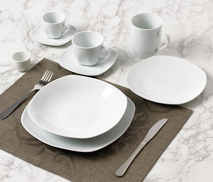 Waterside White Square Porcelain Athena Dinnerware Set, 54 Pieces
