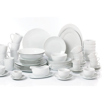 60pc Waterside White Coupe Porcelain Dinner Set (video attached)