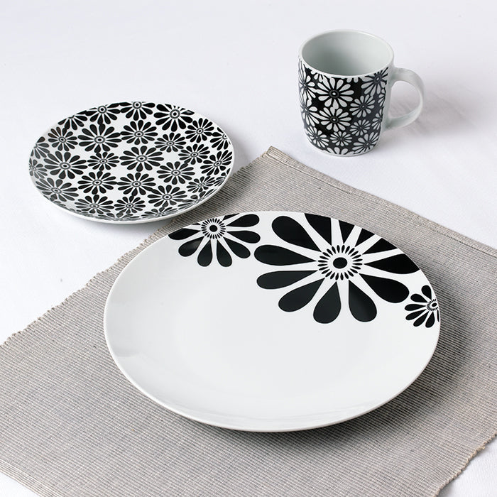 Waterside 16pc Black & White Kira Porcelain Dinnerware Set