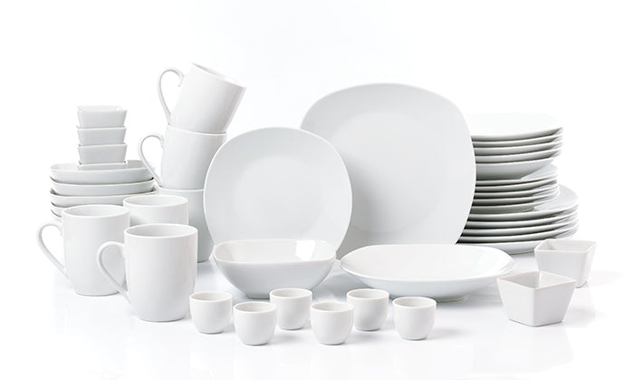 White Porcelain Square Dinnerware Set, 42 Pieces