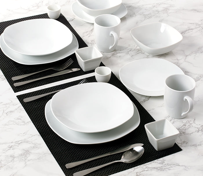 White Porcelain Square Dinnerware Set, 42 Pieces