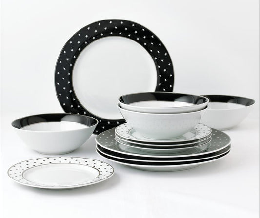 12PC Black Star with Plat Rim Dinner Set