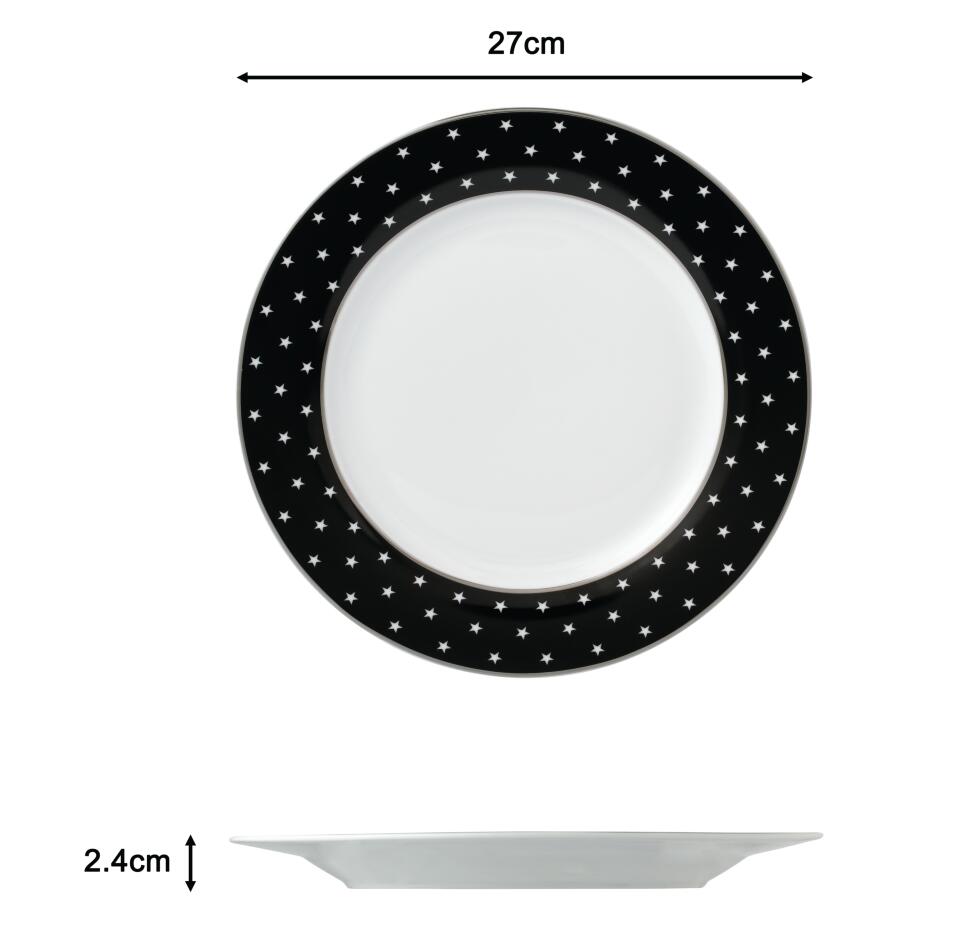 12PC Black Star with Plat Rim Dinner Set