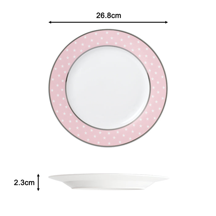12PC Pink Star with Plat Rim Dinner Set