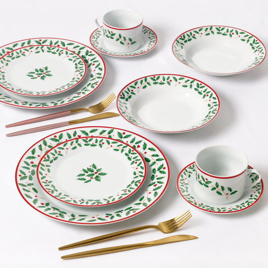 Holly Christmas Porcelain Dinnerware Set, 20 Pieces
