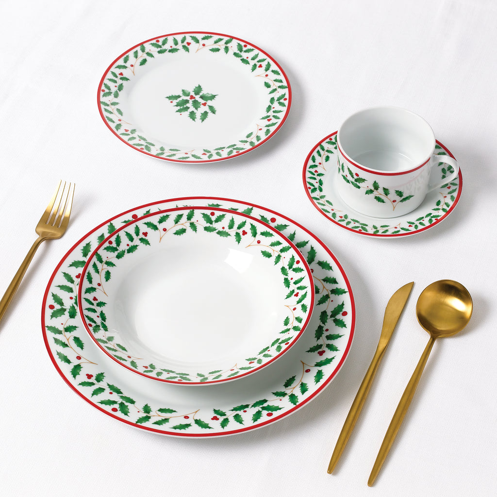 Waterside 20pc Holly Christmas Porcelain Dinnerware Set (video included)
