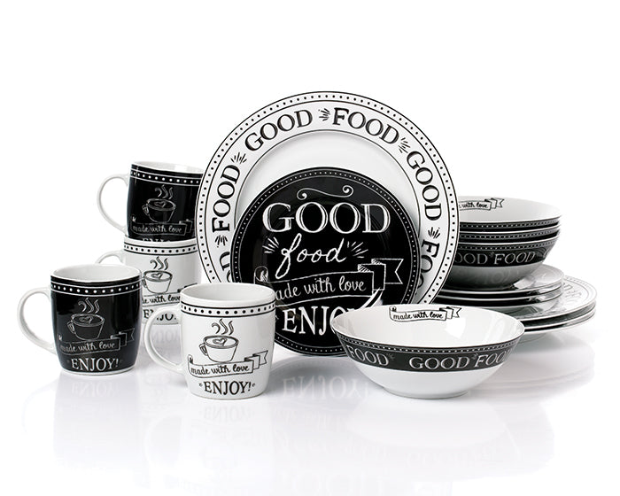Good Food - made with love Porcelain Dinnerware Set, 16 Pieces