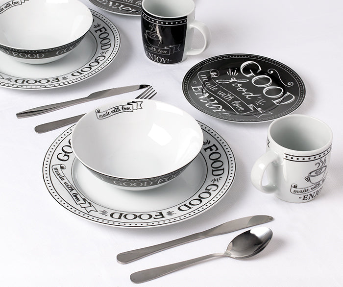 Good Food - made with love Porcelain Dinnerware Set, 16 Pieces