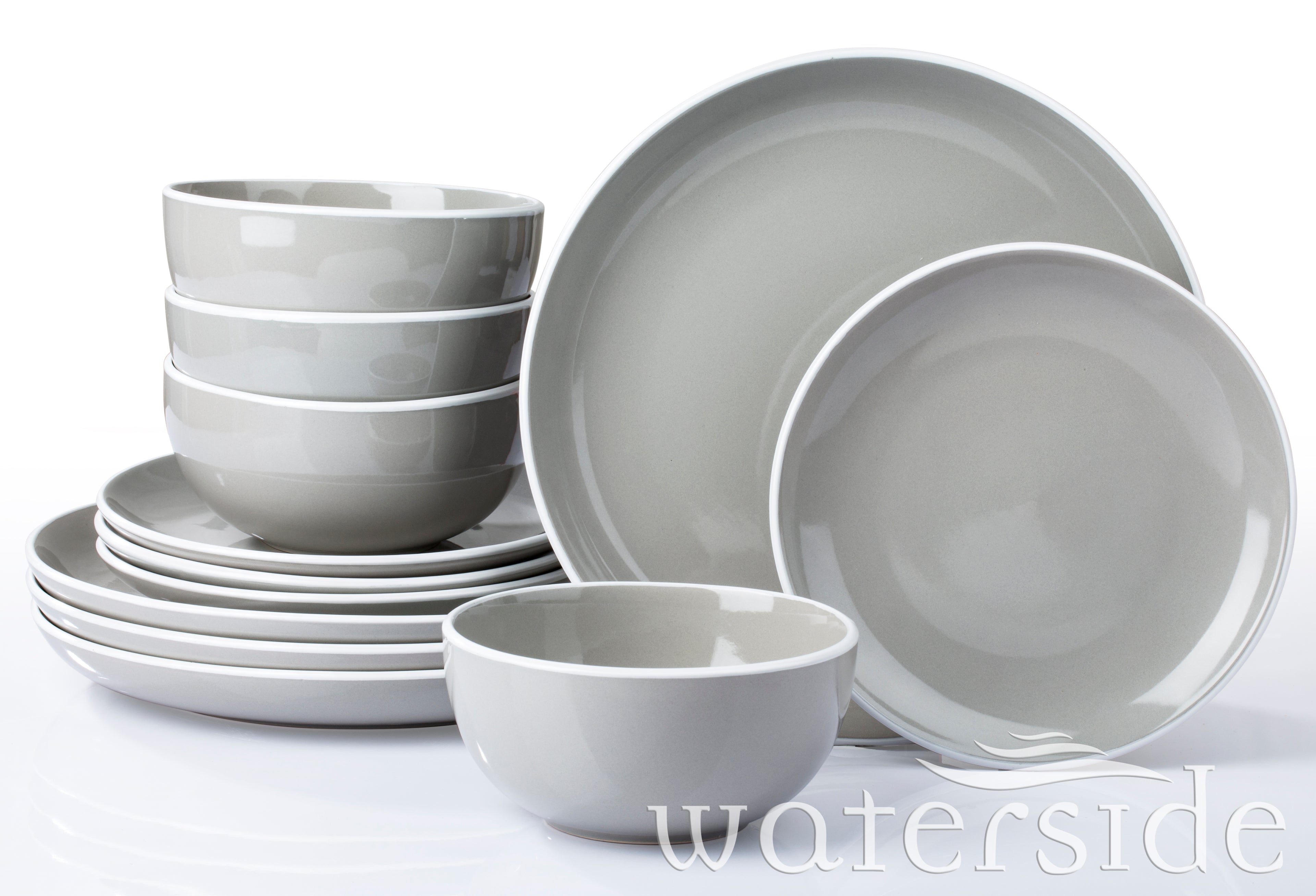 Waterside 12pc Grey Stoneware Dinnerware Set (video attached)