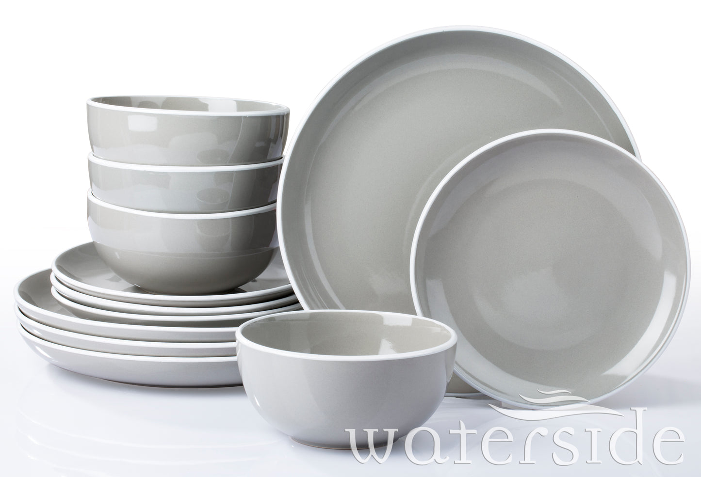 Waterside Grey Stoneware Dinnerware Set, 12 Pieces