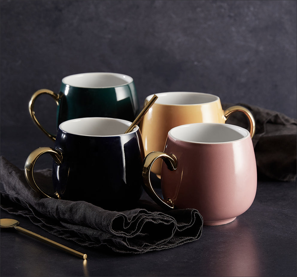 Set of 4 Harlem Gold Handled Mugs