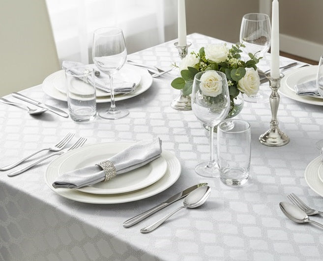 Waterside 9pc SILVER Geo Table Linen Set