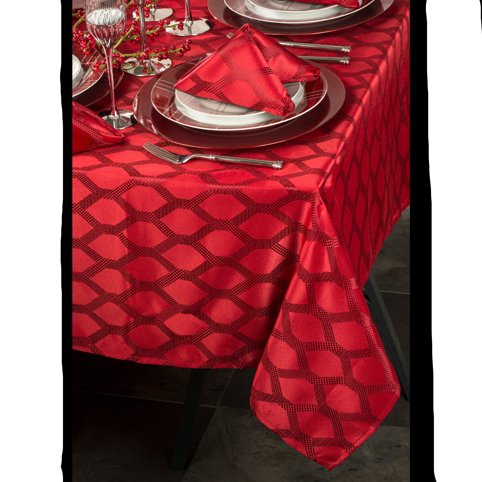 Waterside 9pc RED Geo Table Linen Set