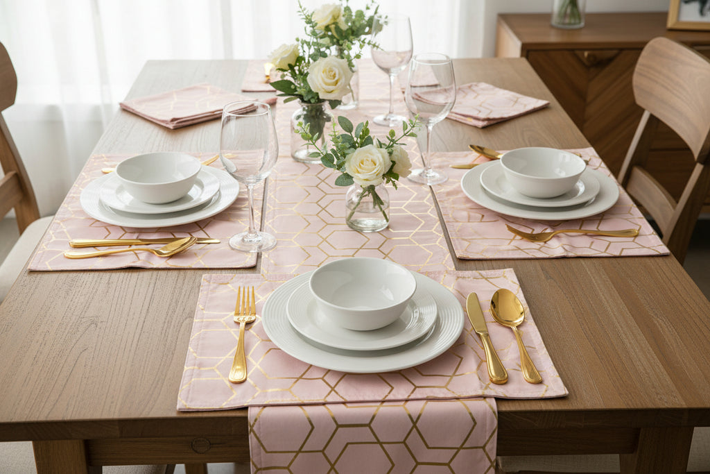 Waterside 9pc Tullulah Pink & Gold Runner Set