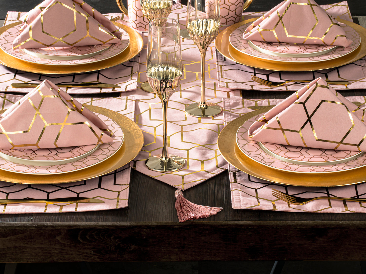9pc Tullulah Pink & Gold Runner Set