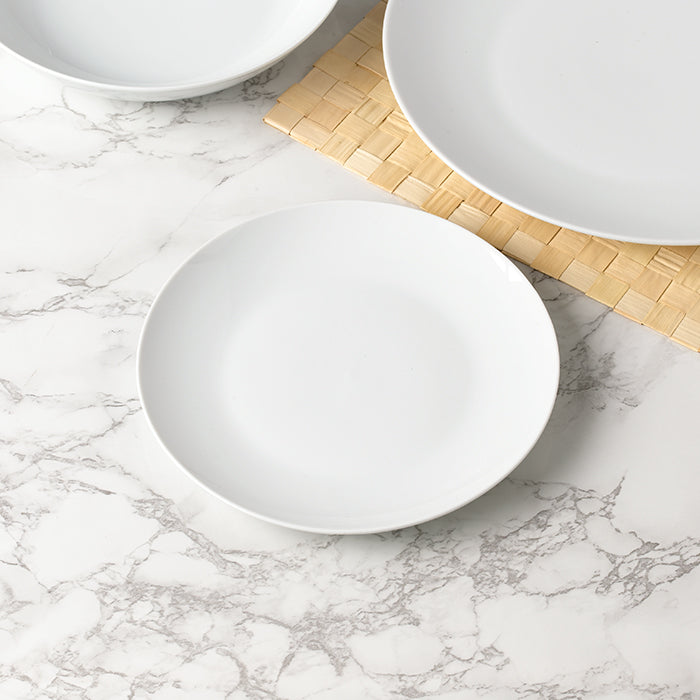 Waterside 18pc White Coupe Porcelain Dinnerware Set; 6 Dinner Plates, Side Plates & Bowls (video attached)