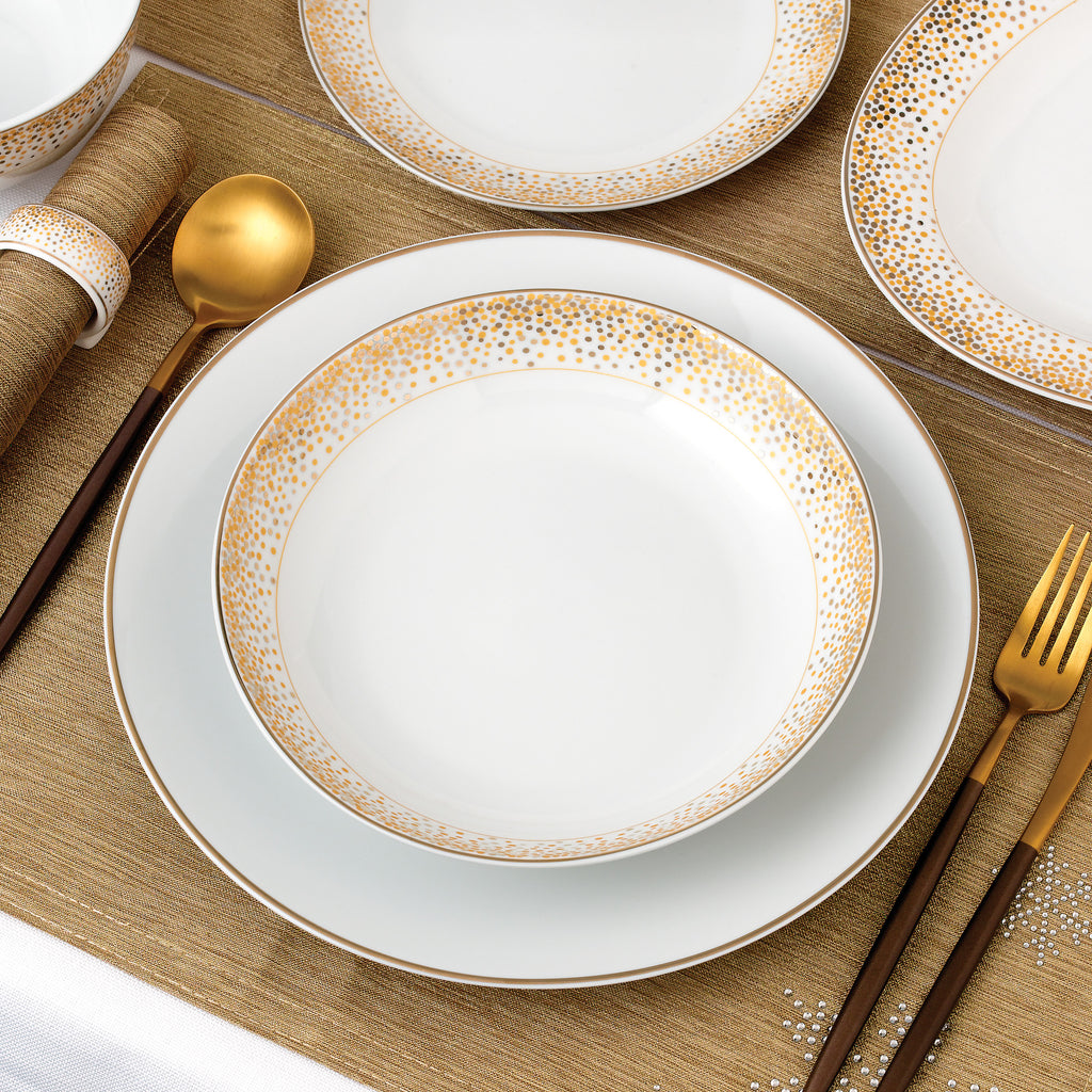 50pc Waterside GOLD Sparkle Porcelain Dinnerware Set (video attached)