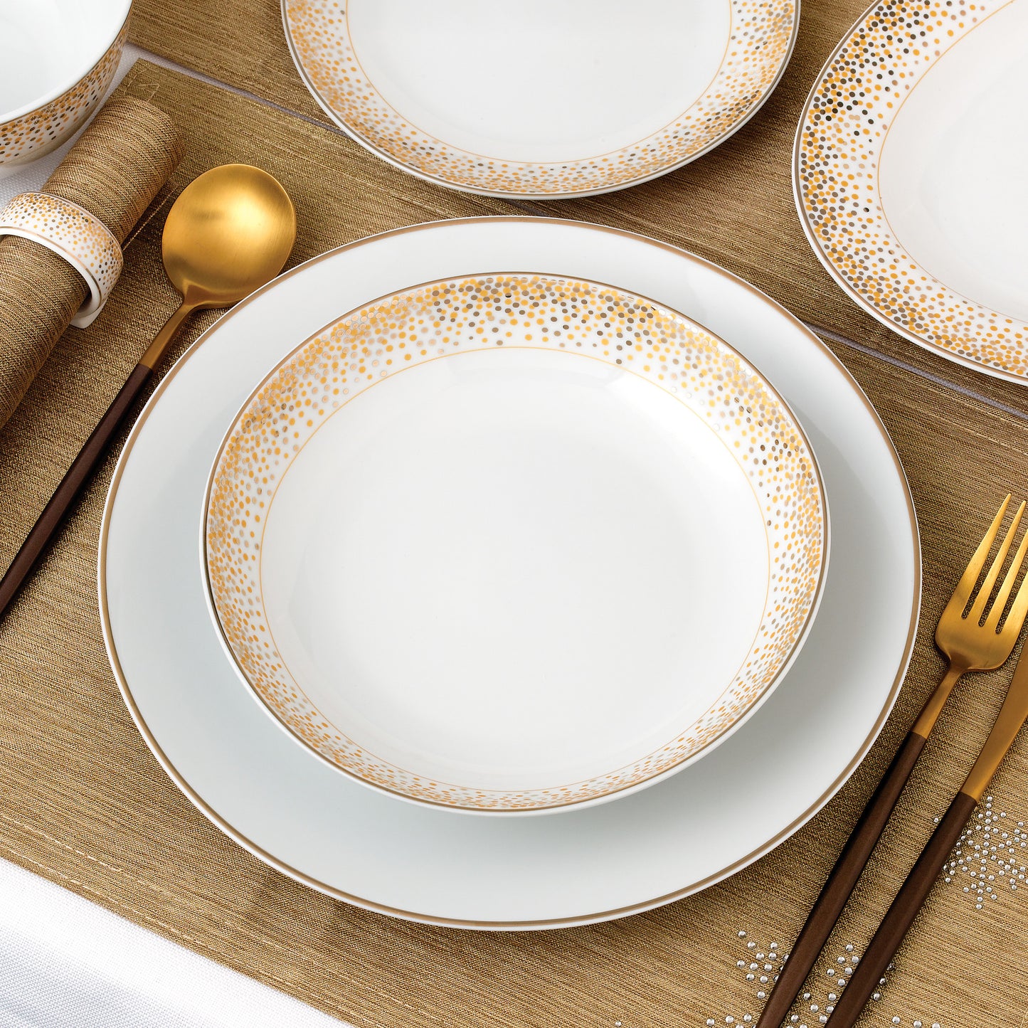 Gold Sparkle Christmas Porcelain Dinnerware Set, 50 Pieces
