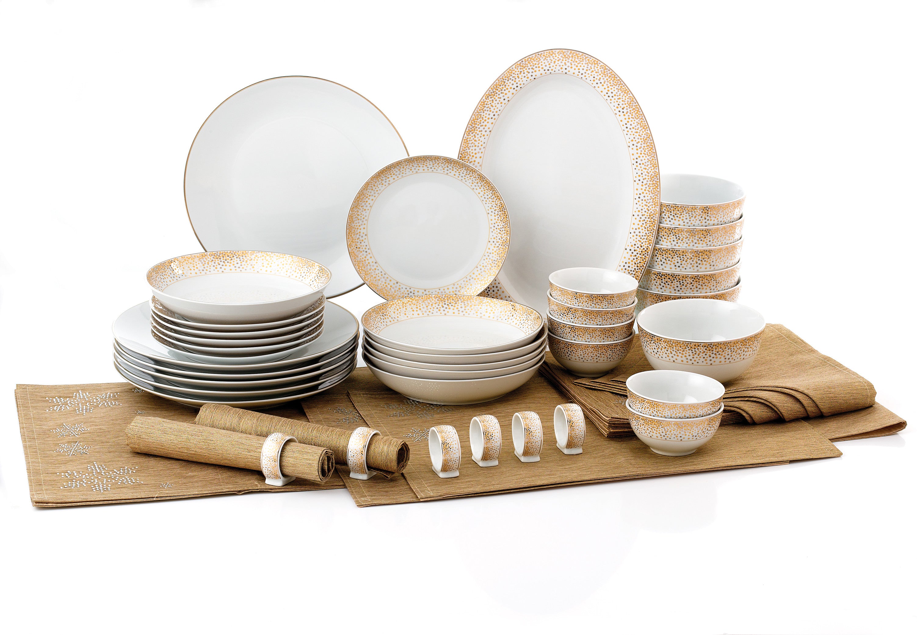 50pc Waterside GOLD Sparkle Porcelain Dinnerware Set (video attached)