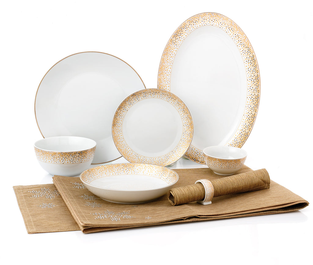 50pc Waterside GOLD Sparkle Porcelain Dinnerware Set (video attached)