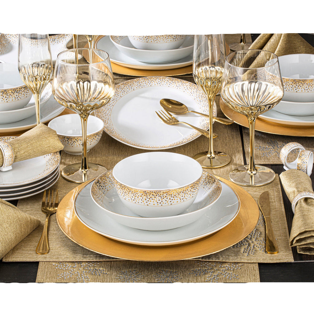 50pc Waterside GOLD Sparkle Porcelain Dinnerware Set (video attached)
