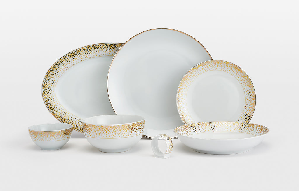 50pc Waterside GOLD Sparkle Porcelain Dinnerware Set (video attached)
