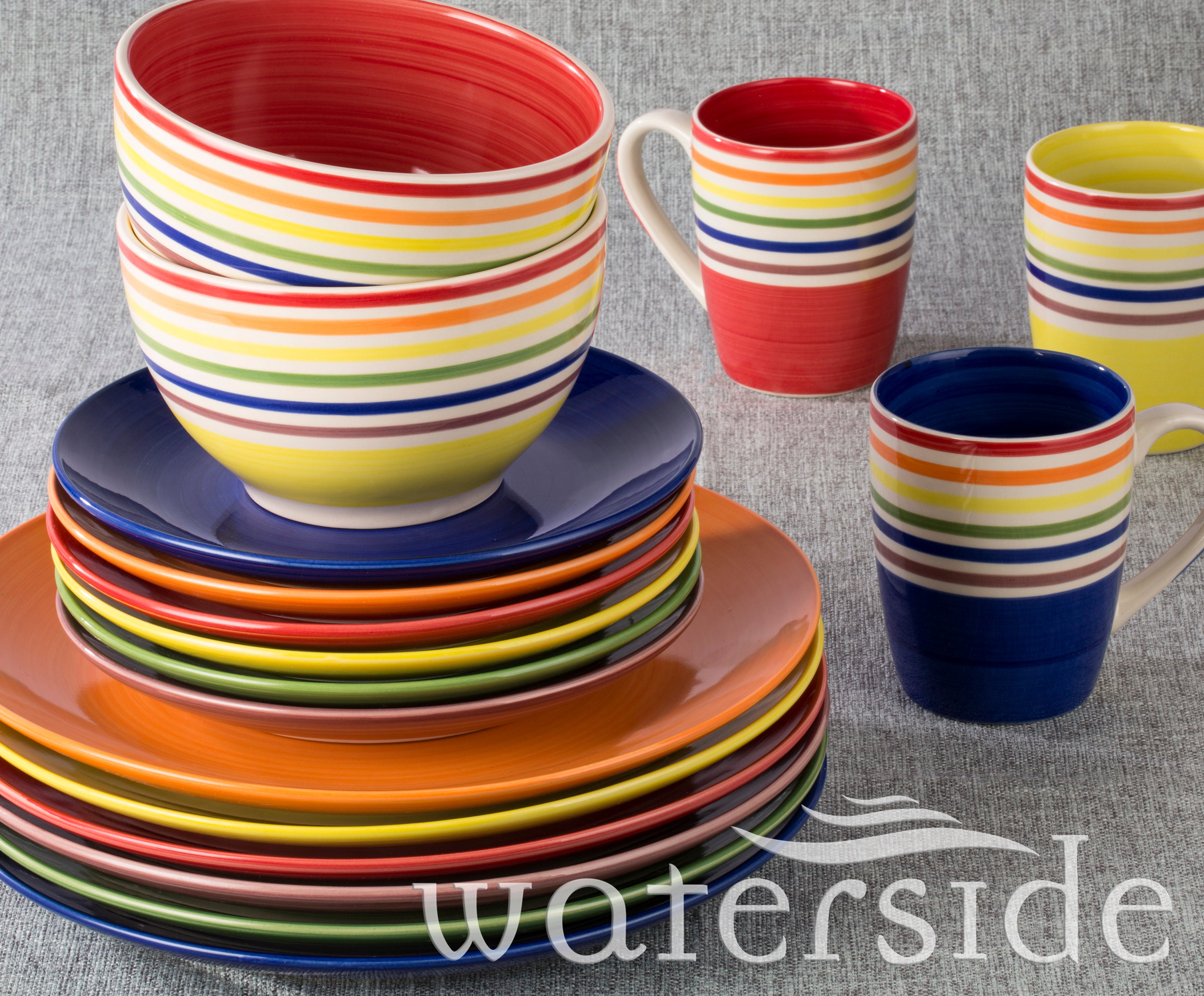 Waterside 24pc Spinwash Stripe Stoneware Dinnerware Set (video attached)