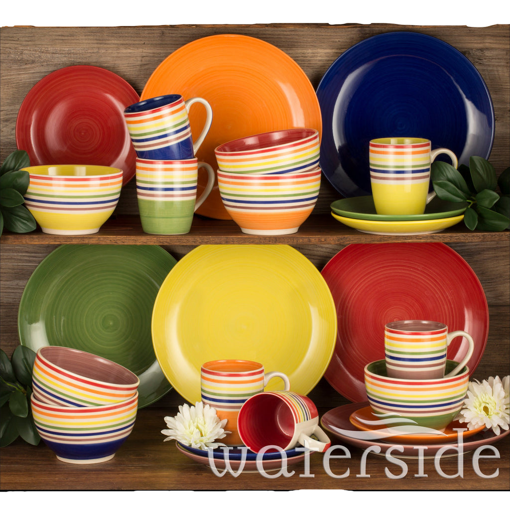 Waterside 24pc Spinwash Stripe Stoneware Dinnerware Set (video attached)