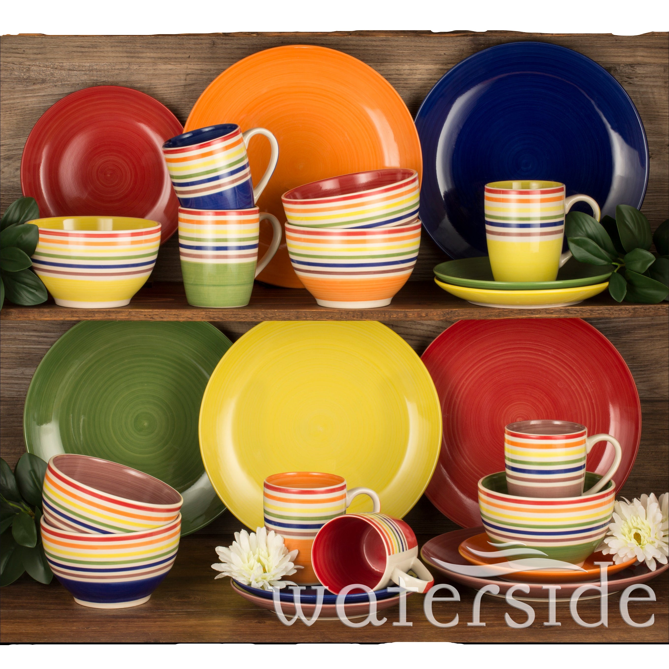 Waterside 24pc Spinwash Stripe Stoneware Dinnerware Set (video attached)