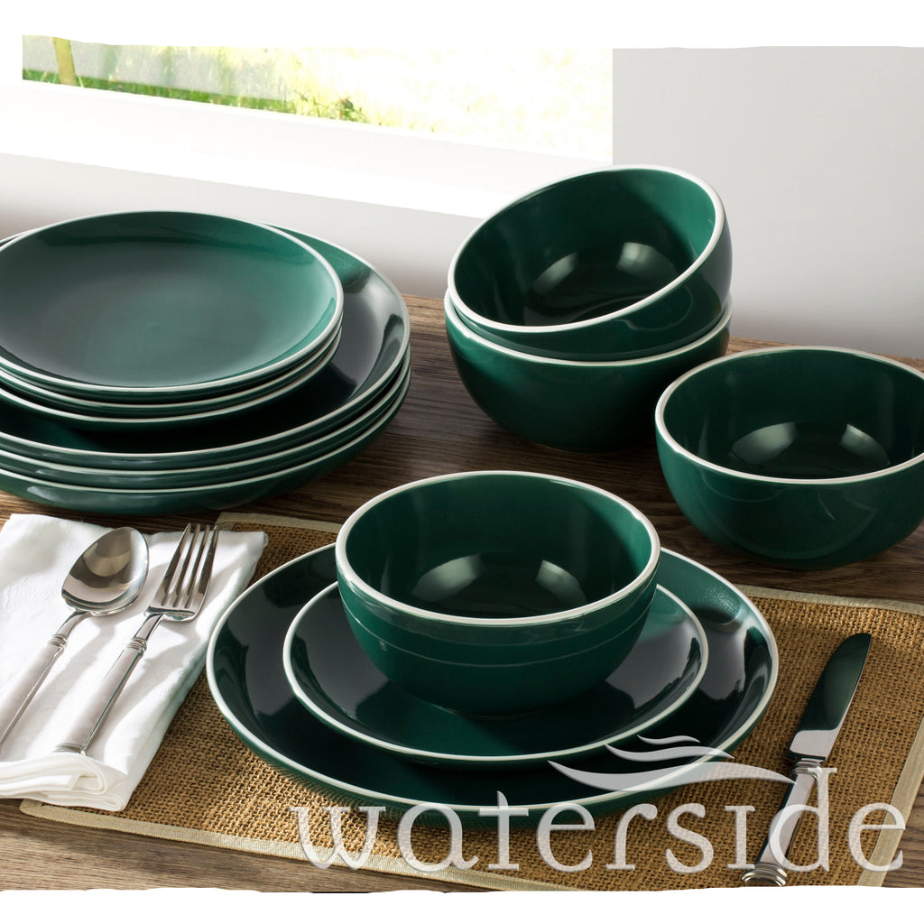 Waterside 12pc Emerald Green Stoneware Dinnerware Set (video attached)