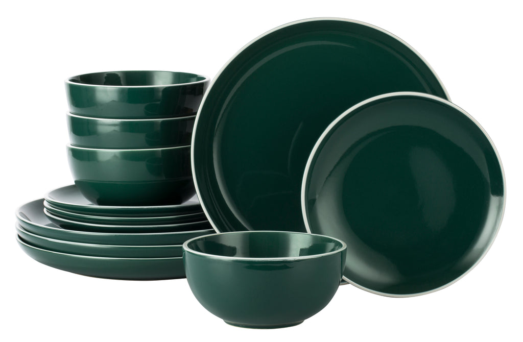 Waterside 12pc Emerald Green Stoneware Dinnerware Set (video attached)