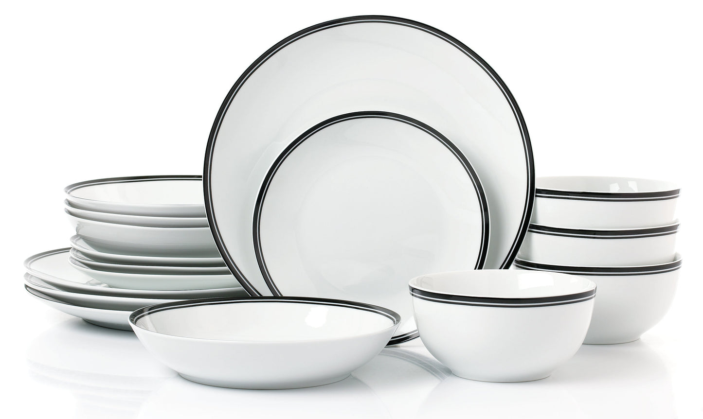 St Ives Stripe Porcelain Dinnerware Set  - Black, 16 Pieces