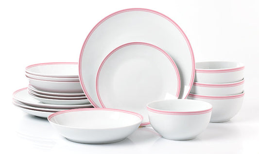 St Ives Stripe Porcelain Dinnerware Set - Pink, 16 Pieces