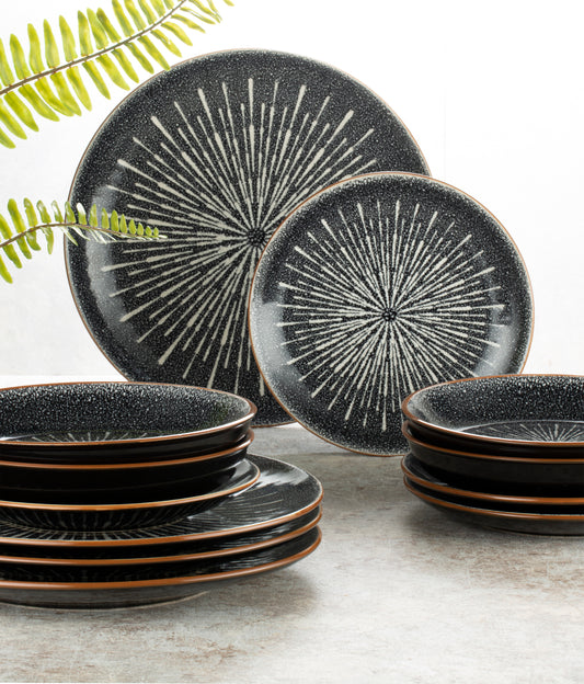 Starburst Reactive Glaze Stoneware Dinnerware Set, 12 Pieces