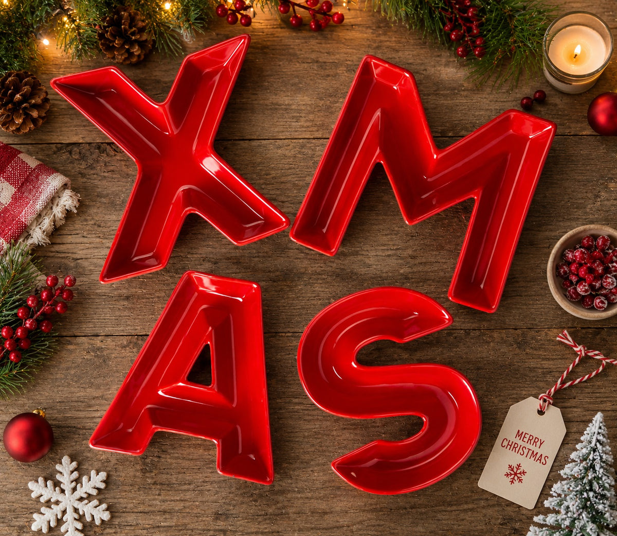 XMAS Red Letter Snack Dish, 4 Pieces