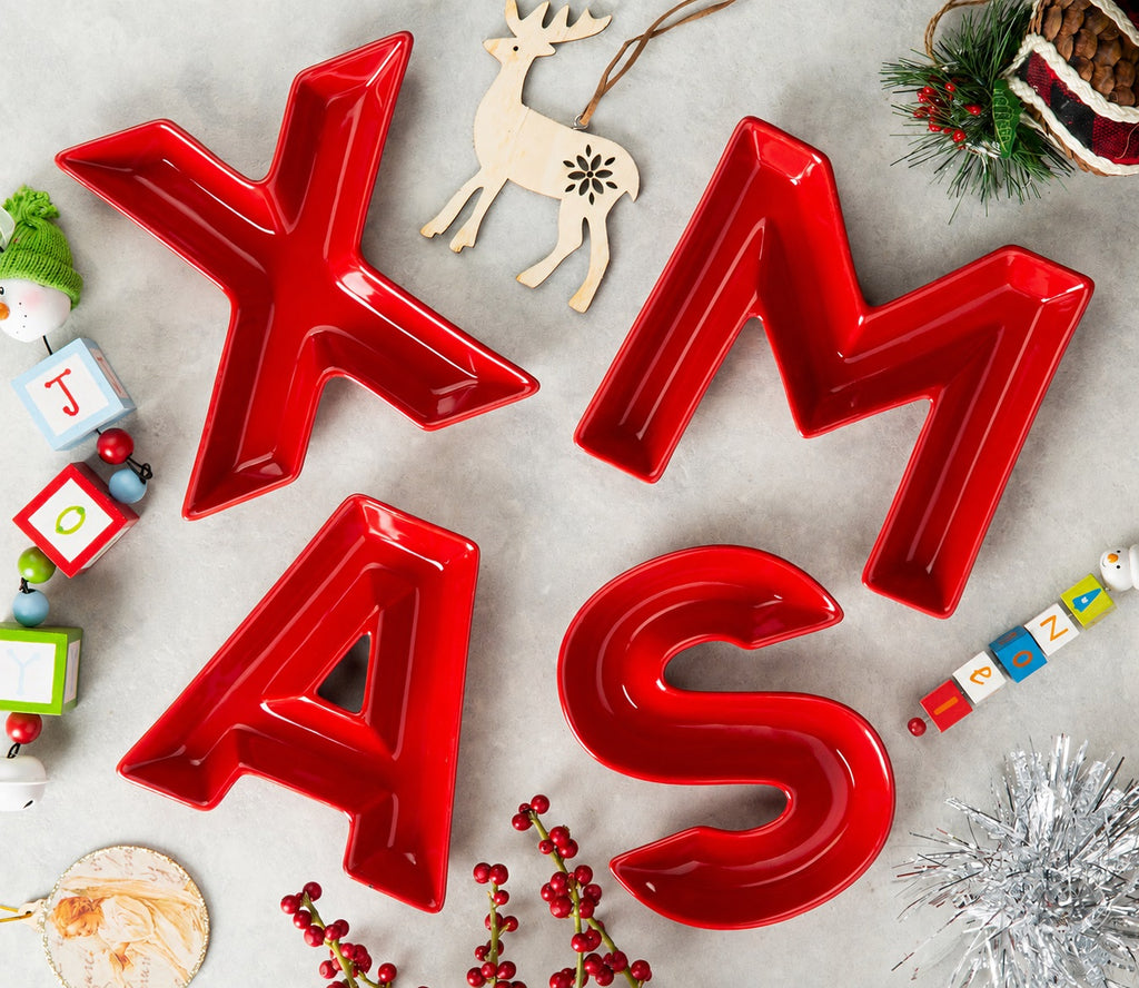 XMAS Red Letter Snack Dish, 4 Pieces