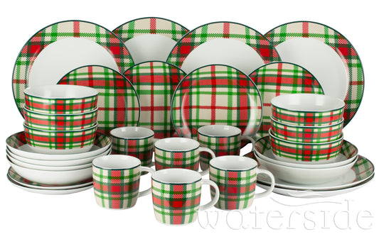 Green Tartan Porcelain Dinnerware Set, 30 Pieces