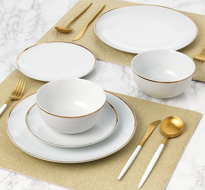 Waterside GOLD Rim Porcelain Dinner Set, 12 Pieces