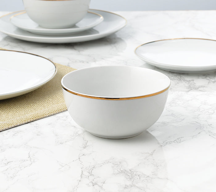 Waterside GOLD Rim Porcelain Dinner Set, 12 Pieces