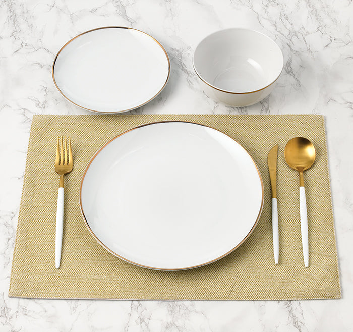 Waterside GOLD Rim Porcelain Dinner Set, 12 Pieces