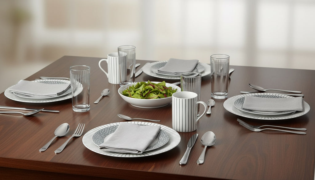 Waterside 36pc Combination Tableware Set; Porcelain, Glassware & Cutlery