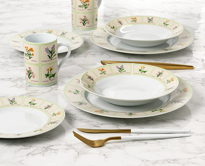 British Wild Flowers Porcelain Dinnerware Set, 24 Pieces