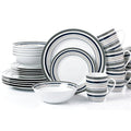Waterside 24pc Brompton Grey Stripe Porcelain Dinnerware Set