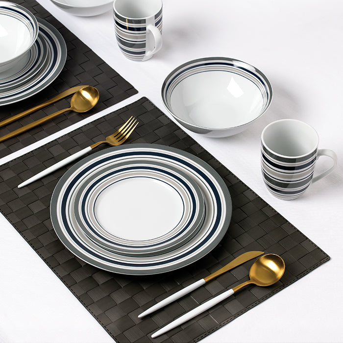 Waterside 24pc Brompton Grey Stripe Porcelain Dinnerware Set