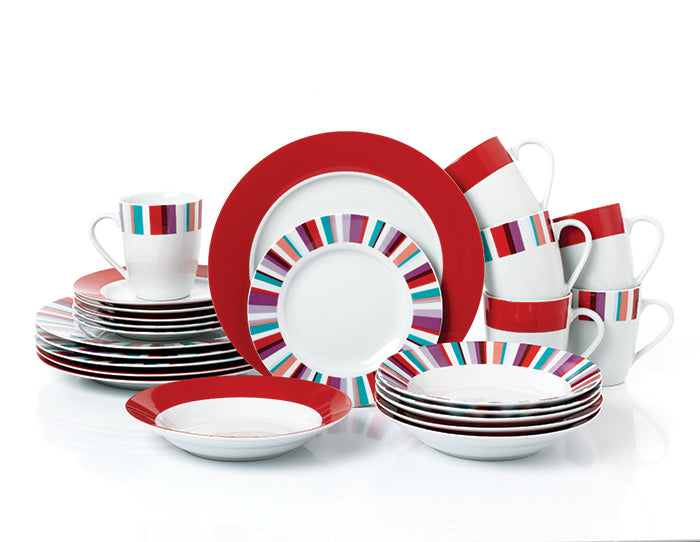 Waterside Mix and Match Stripe Porcelain Dinnerware set, 24 Pieces