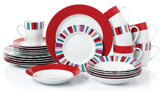 Mix and Match Stripe Porcelain Dinnerware set, 24 Pieces