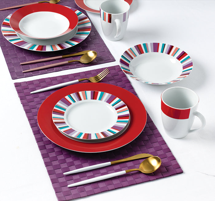 Mix and Match Stripe Porcelain Dinnerware set, 24 Pieces